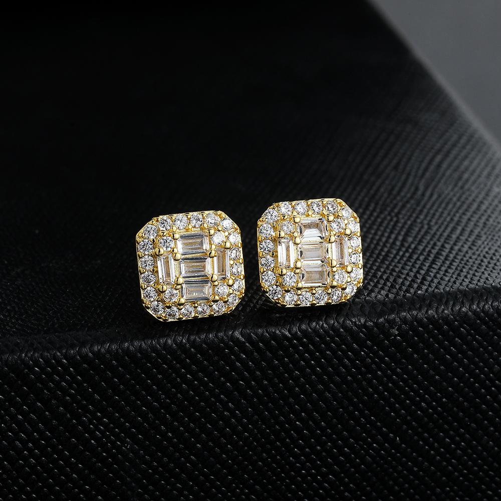 E085 Men and Women Hip Hop Jewelry Brass CZ Stud Earrings for Gift