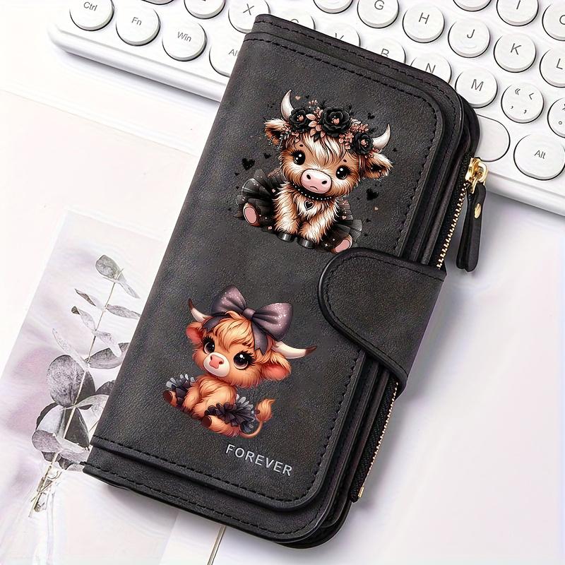 Scottish Highland Cow Pattern Women's Long Wallet Multi-functional Portable Snap Coin Purse Fun Design Perfect for Birthday Gift and Daily Use Ideal