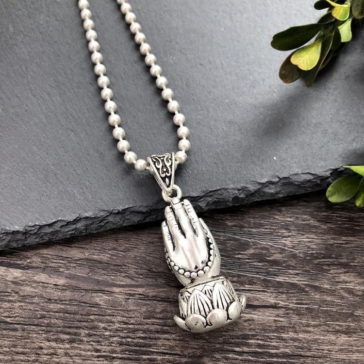 Vintage Thai silver long necklace flower pendant simple long sweater chain accessories women