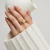 Golden Plated 5-Petal Flower Open Adjustable Ring with Synthetic Pearl for Women Elegant Statement Jewelry Gift