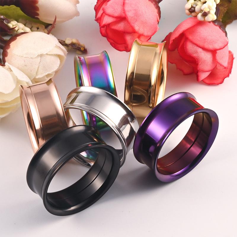 Cross-Border Stainless Steel Double Flare Ear Expander with Teeth - Vacuum Plated Piercing Jewelry