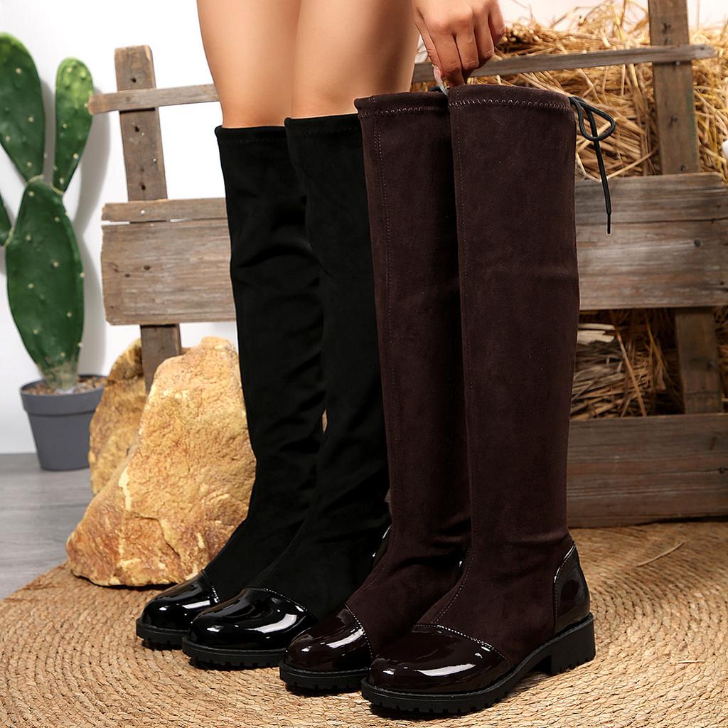 Retro Over-Knee Long Boots Women's Thick Heel Velvet Surface Elastic Boots Autumn Winter New Style High Waist Slim Boots