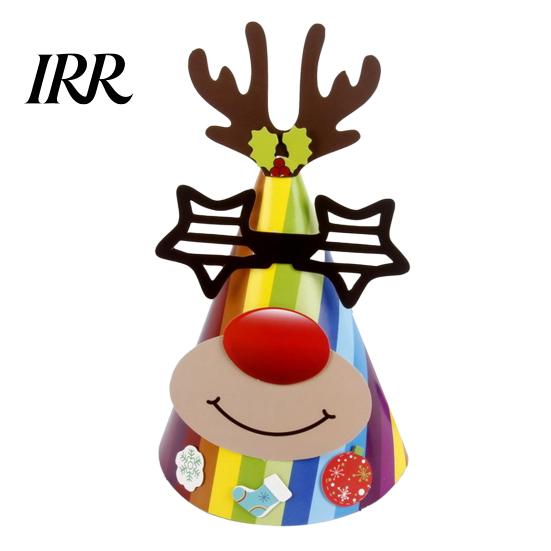 Snowman Party Hat Christmas for Kids Adults, Tree Reindeer Santa Detachable Sticker Paper Cone Birthday Supplies