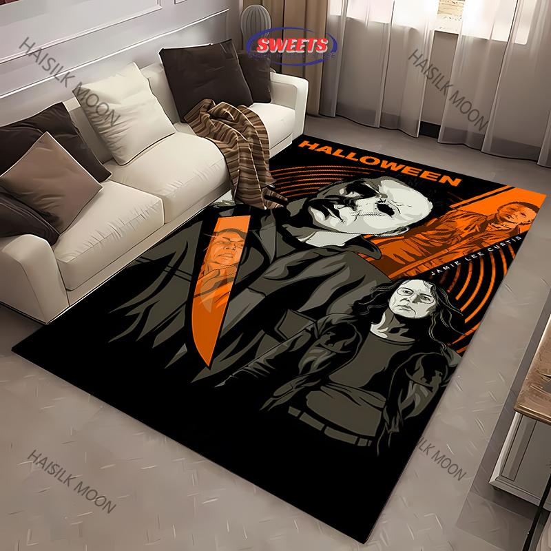 1PC Halloween Horror Carpet M-Michael M-Myers Theme Rugs for Living Rooms Bedroom Entrance Door Decor Non-slip All Seasons Mat