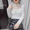 Tshirt For Women Spring Oversize Mesh Panel Stand Collar Embroidered Sleeveless Casual