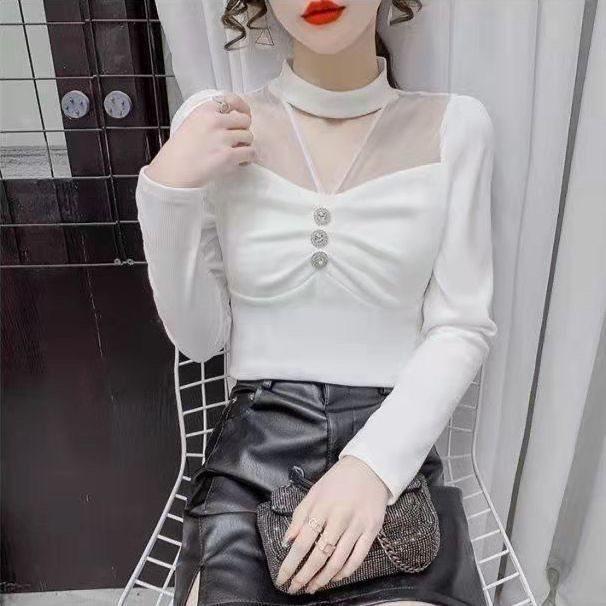 Tshirt For Women Spring Oversize Mesh Panel Stand Collar Embroidered Sleeveless Casual