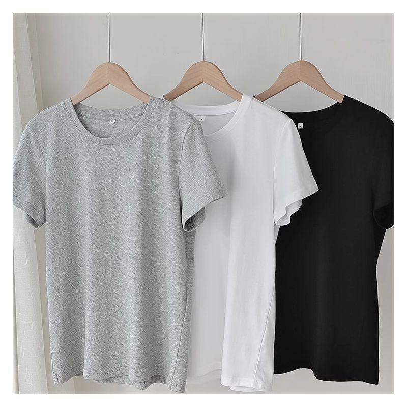 Women Cotton Round Neck Short Sleeve T-Shirt Summer Basic Fitted Tee Casual Inner Layering Top 2025