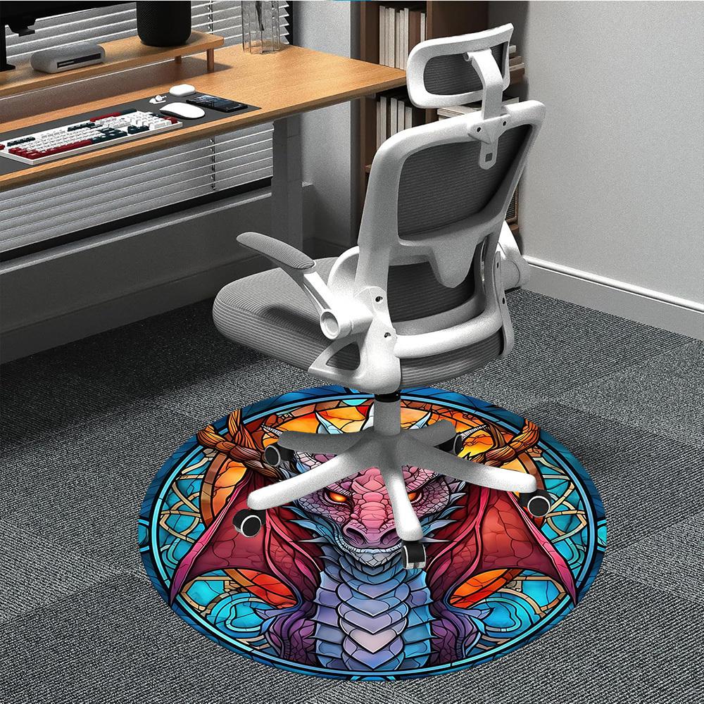 1 Stück Drachen-Buntglas-Büro-Runder Teppich, Unter Bürostühlen Schlafzimmer Wohnzimmer Heimdekoration, Raumdeko, In Verschiedenen Größen Erhältlich