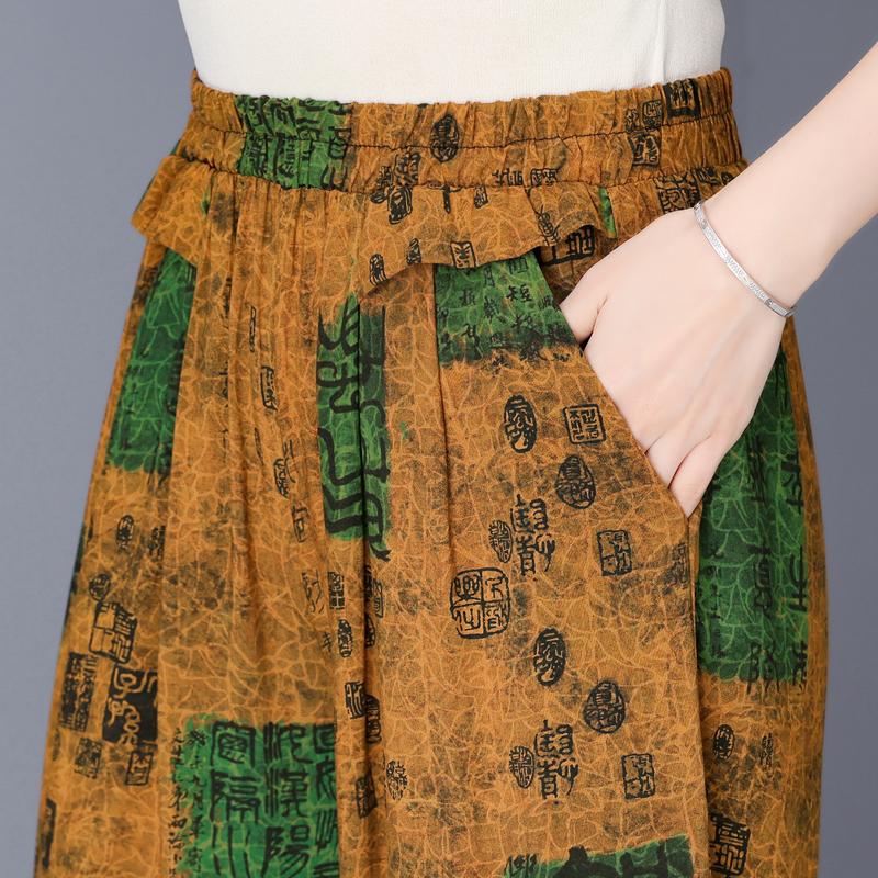 Women's Plus Size Printed Wide Leg Pants, Elastic Waist Summer Casual Trousers (XL-5XL)