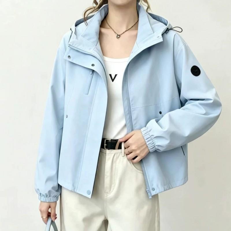Womens Short Hooded Windbreaker Jacket Casual Loose Fit Oversized Coat