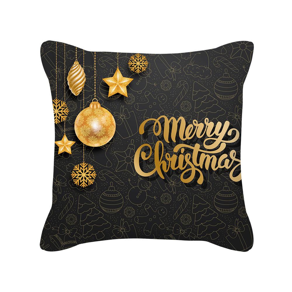 New Black Gold Christmas Pillow Cover New Snowflake Letter Peach Skin Sofa Cushion Cover