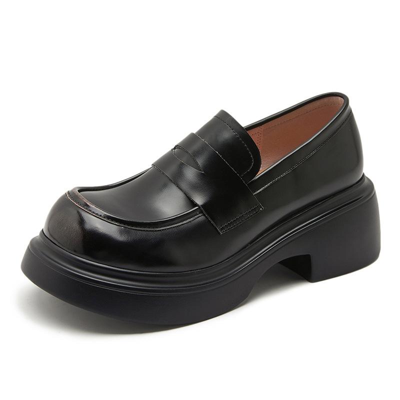 

Platform loafers women s leather 2025 new spring muffin shoes versatile British style small leather shoes one-pedal single shoes 40
