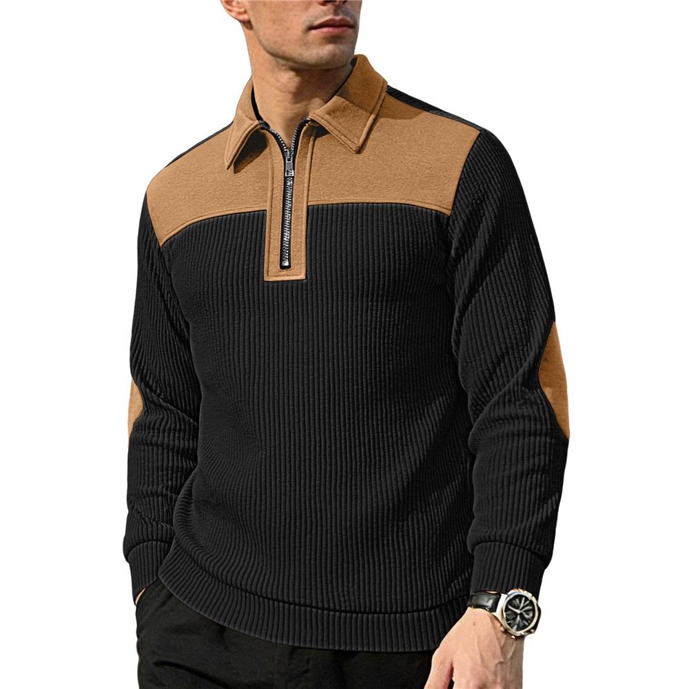 Fashionable Men's Sweater Lapel Patchwork Embroidery Casual Commuting Sports Zipper Sweatshirt