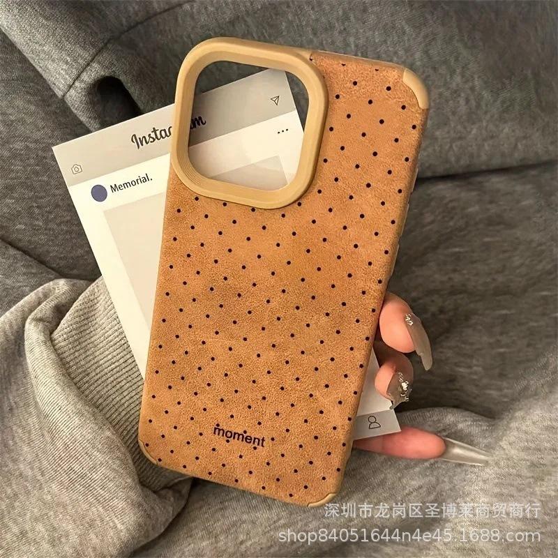 Black Polka Dot for iPhone16/15ProMax Apple 15 Mobile Phone Case 11 Fluff Leather XR Protective Case