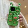 3D Cute Silicone Telescopic Bracket Thick Lips Green Frog Case For iPhone 13 14 15 16 17 Pro Max Phone Back Cover