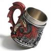 Top-Bewertete Drachenharz & Edelstahl Tasse DRA07 15.3oz Retro Schwarz-Grauer Sockel, 3D Roter Drachen Relief Körper & Drachenflügel Griff