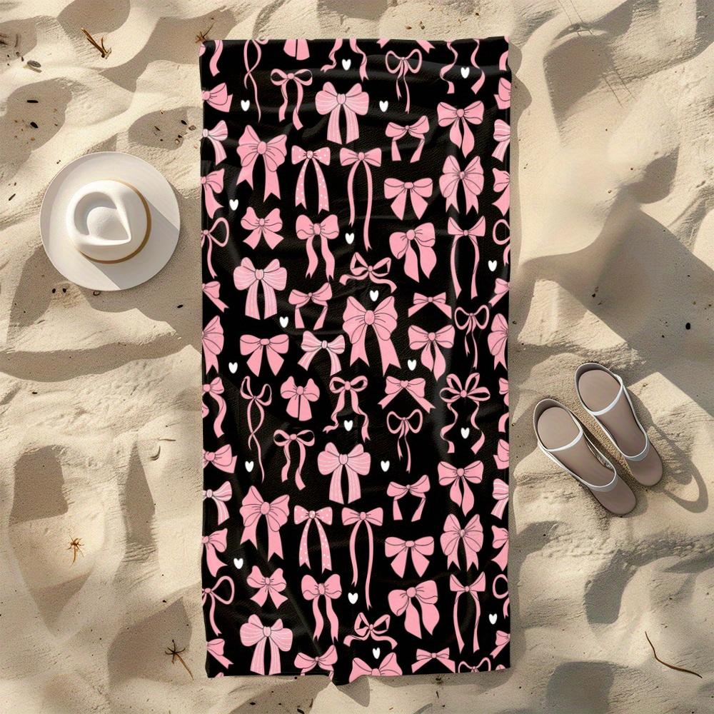

Black Beach Towel Pink Bows Hearts, Quick-Dry Ultra-Soft for Yoga Travel Swimming Camping Large Size Gift W40*H60(CM)