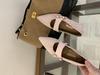Retro pointed matte splicing one-word buckle shallow mouth single shoes women's inner height increase shallow mouth temperament work shoes