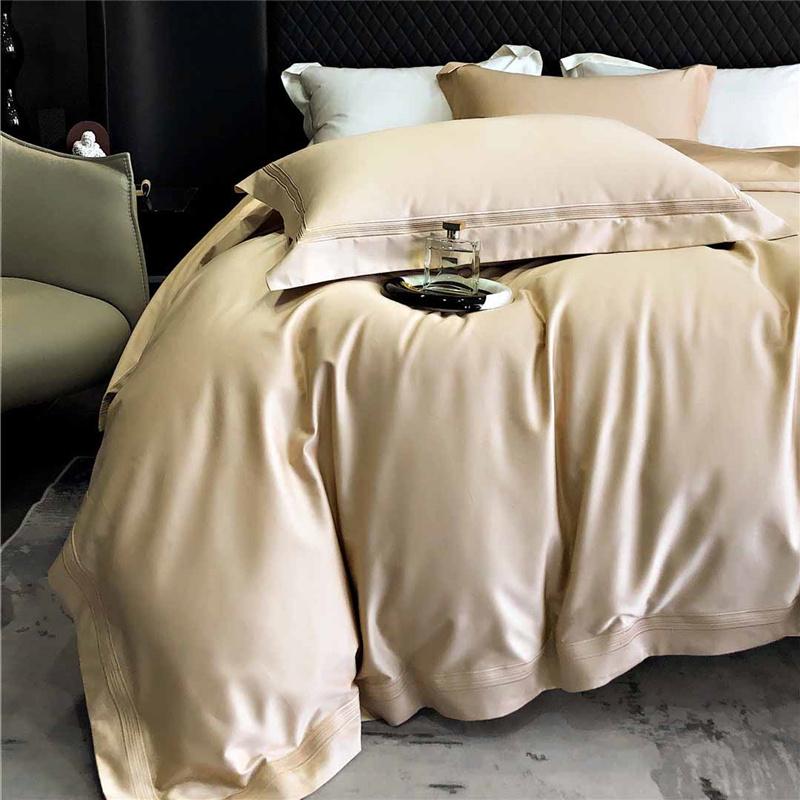 100% Cotton Luxury Minimalist Modern Solid Color 5-Line Stitch 4-Piece Duvet Cover Bedding Set All-Season Premium Home Textiles