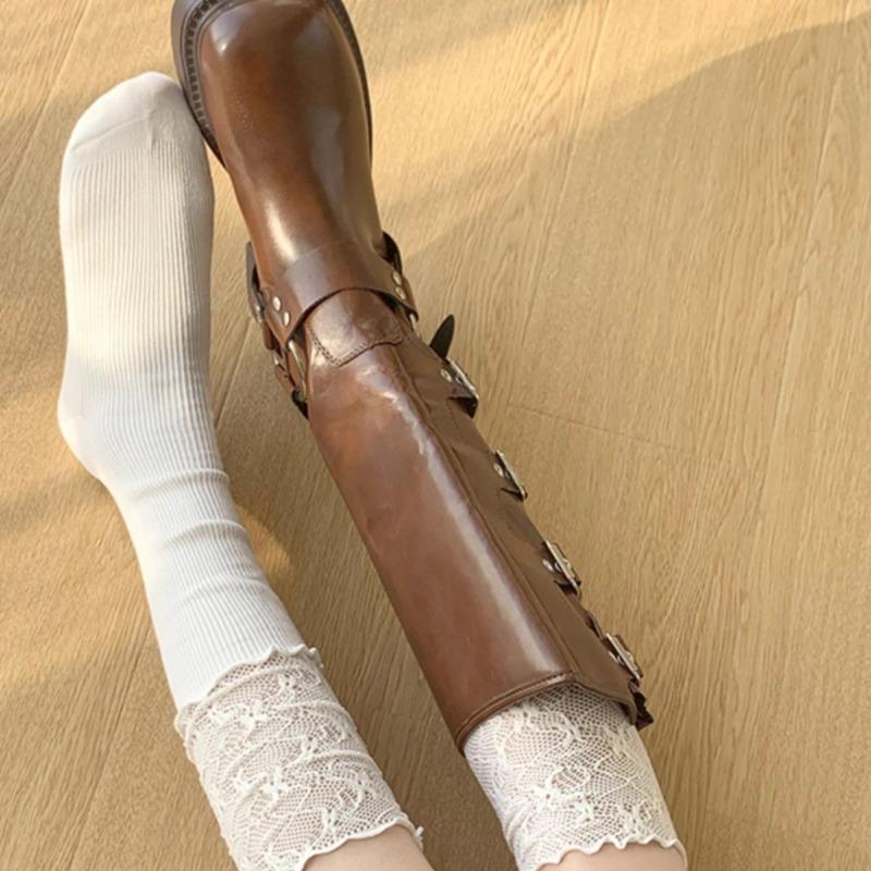 White Calf Socks, Women's Lace Ballet-style Thigh-high Socks with Long Boots, Spring and Summer Thin Boot Socks Patchwork Pile Socks