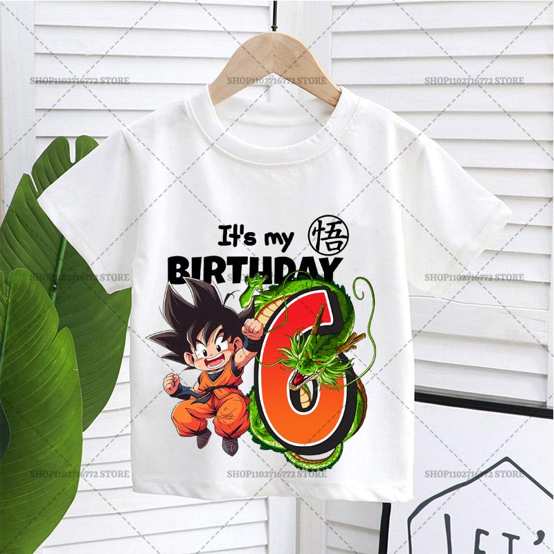 Neues Dragons Ball T-Shirt Junge Nummer Geburtstagskleidung Mode Goku Anime Figur Print Kleidung Top Kind Sommer Atmungsaktives Top Geschenk
