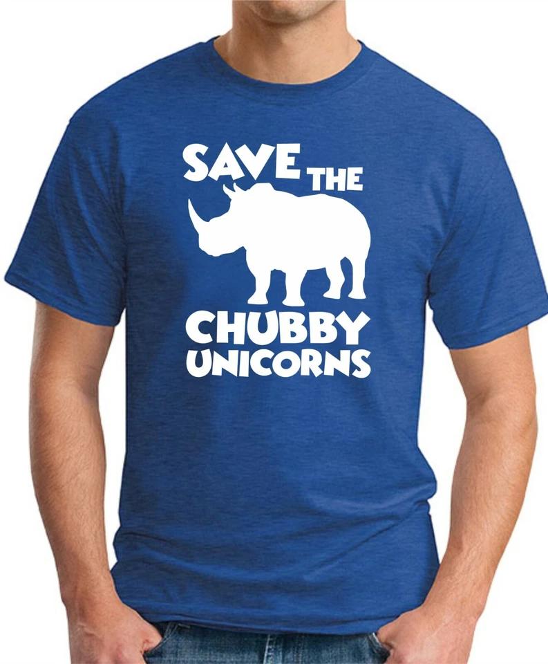 SAVE THE CHUBBY UNICORNS T-SHIRT Funny Slogan Novelty Mens Geeky Gift Geek 1 S
