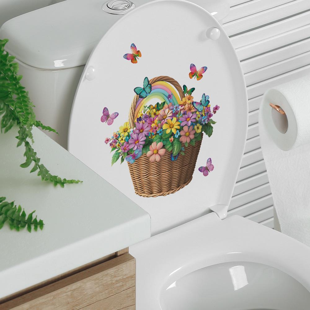 Painted Flower Basket Butterfly Toilet Landscaping Decorative Stickers