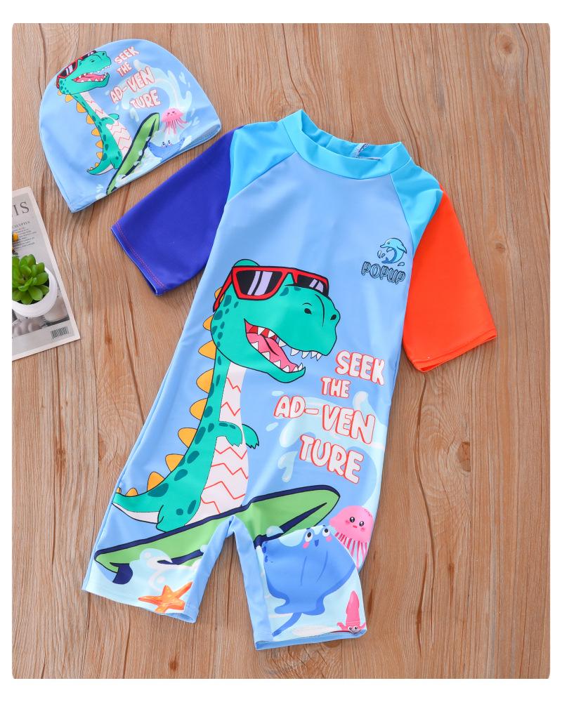 UPF50+ Boys' Cartoon One-Piece Swimsuit for Kids - Sun Protection for Hot Springs & Pools
