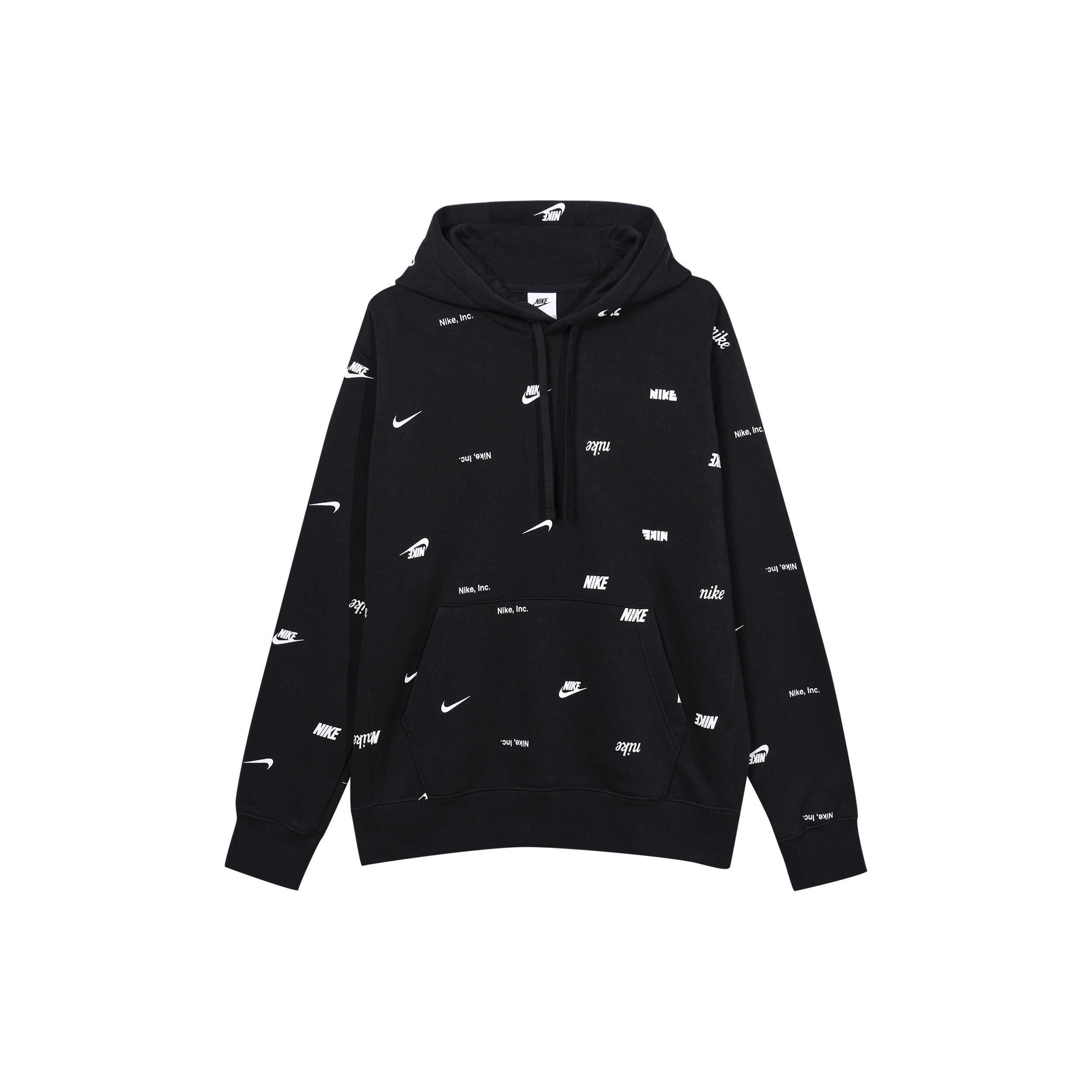 Nike Sportswear Club Fleece Allover Print Pullover Hoodie Men Black FB7435-010 L