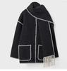Autumn 2023 Women's Cross-Border Street Fashion Woolen Coat with Scarf Embellishments.
