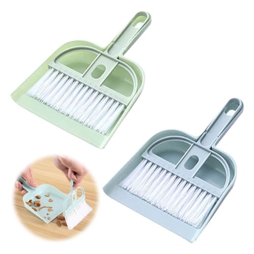 Mini Broom, Tabletop Broom with Dustpan, Dustpan Set, Indoor/Outdoor, Entryway, Car, Cleaning Tools, Storage, Stylish Cleaning Supplies [Set of 2]