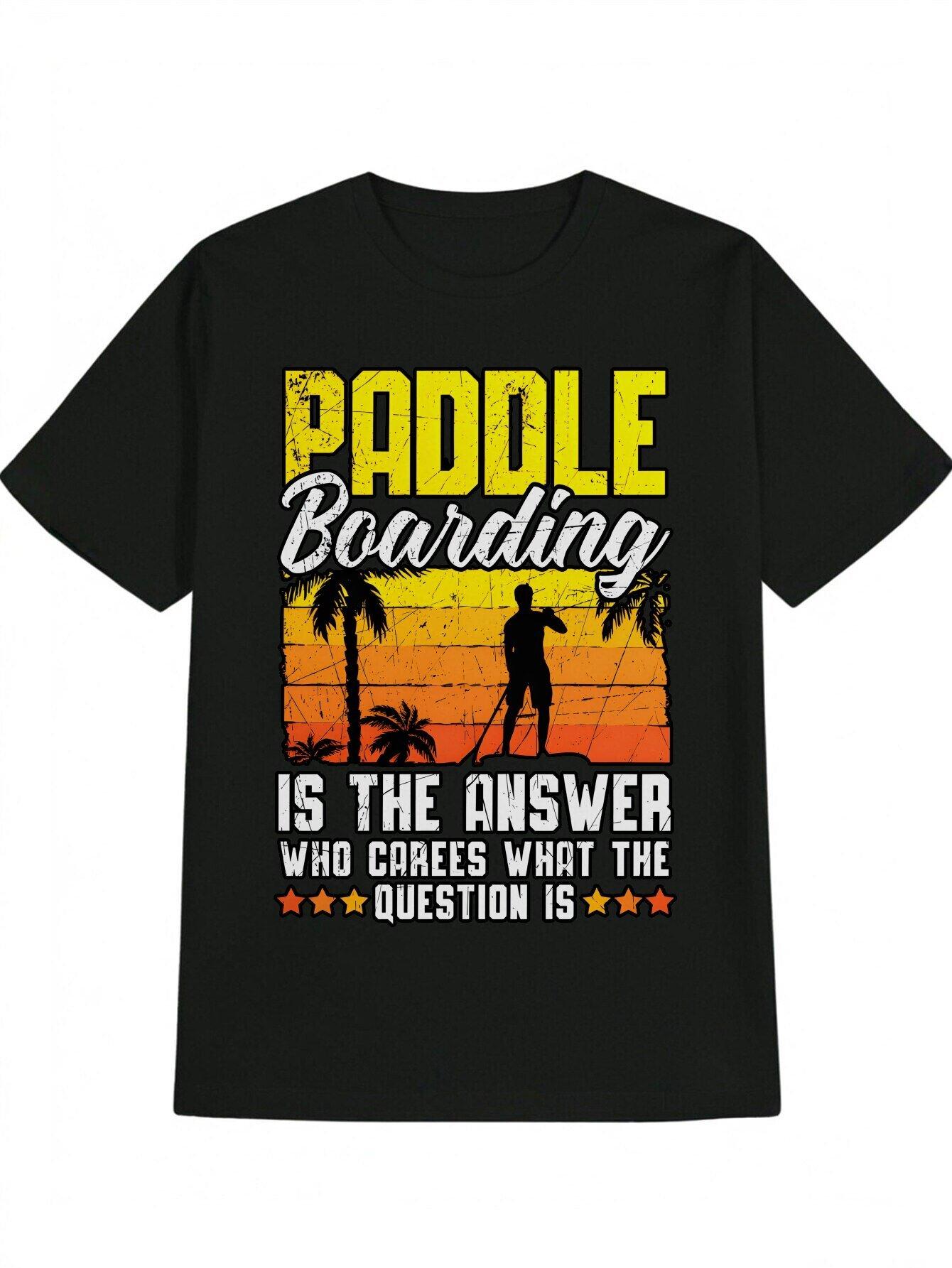 Casual Crew Neck T-shirt - Paddle Boarding Graphic Print XXXL