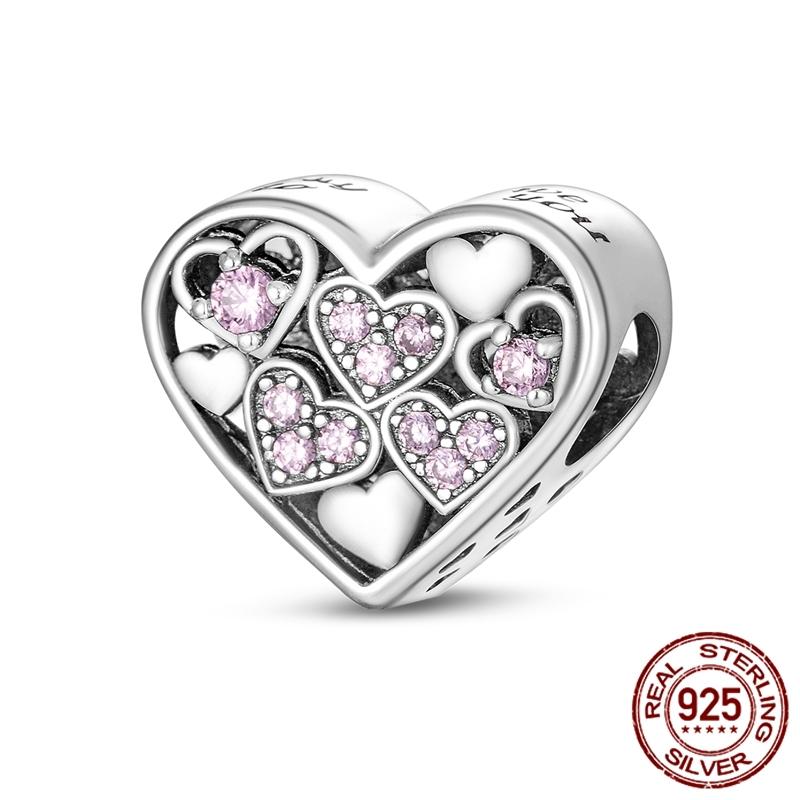 Copper ValentineS Day Couple Love Heart Rose Pendants Charm Bead Fits Genuine Bracelets DoItYourself Jewellery Gifts Women