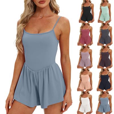 Women's Fashionable Solid Color Sleeveless Casual Sports Short Strap Dress