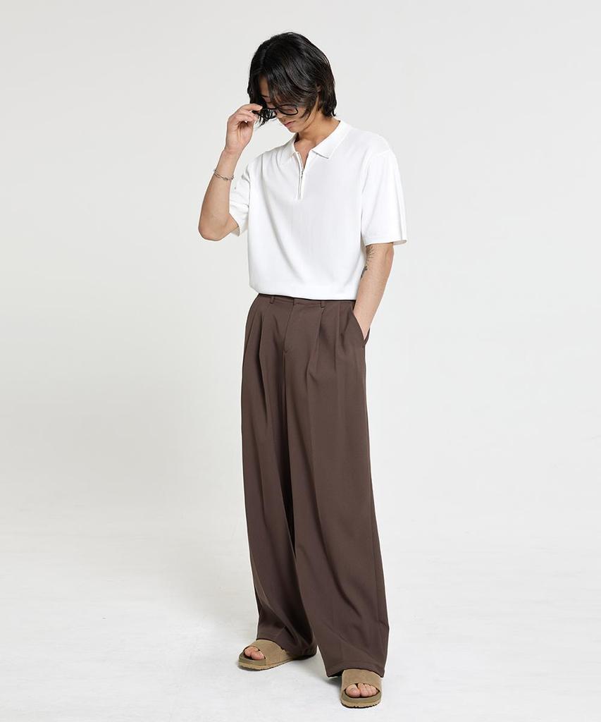 AGOD Washable Half-Zip Collared Short-Sleeve Knit [Ivory]