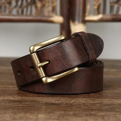 Cinture in vera pelle di alta qualità in pura pelle bovina da 3,3 cm per uomo donna cinturino di marca fibbia in ottone maschile jeans cowboy lusso designer