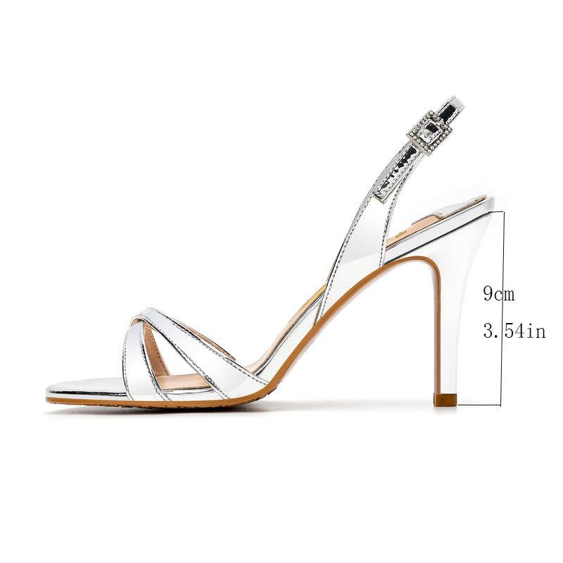 Summer new high-heeled sandals women's stiletto cross with open toes sexy silver stiletto large size small size sandals