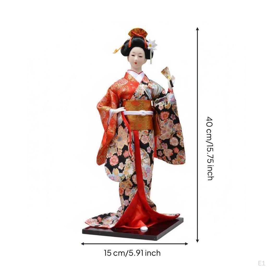 Traditional Japanese Figurine Rectangular Base Doll Textile Clothing Figure