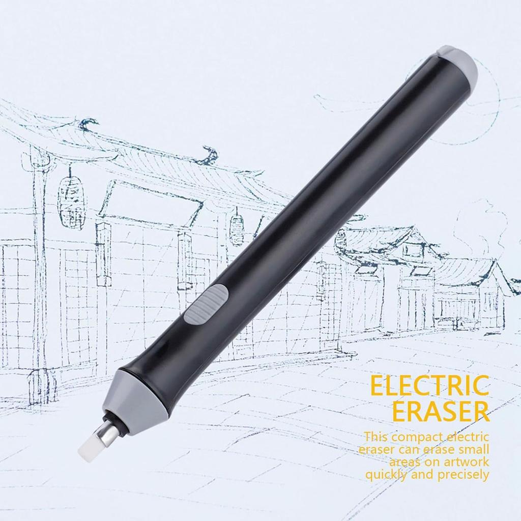 3 Colors Electric Eraser, Automatic Eraser Battery Operated Automatic Pencil Shape Eraser Kit with 22 Eraser Refills for Drawing, Painting(Black)