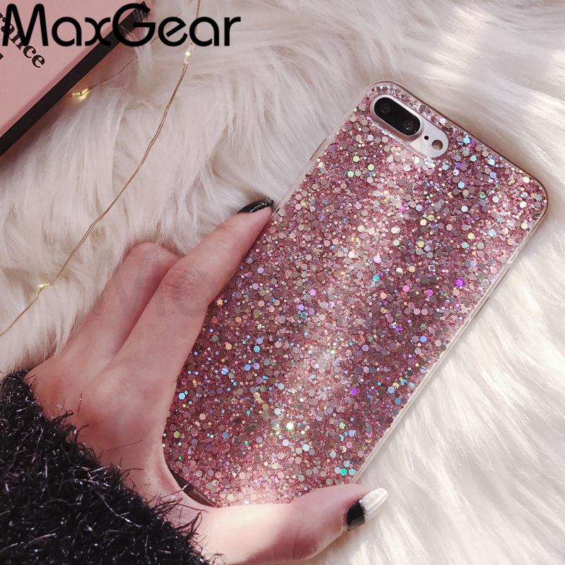 Glitter Phone Case For iPhone 13 12 11 14 15 Pro Max Luxury Soft Epoxy Crystal Cover For iPhone XR XS 7 8 Plus SE Sequins Funda