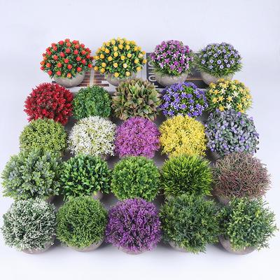 Es1229 Retro Bonsai Simulation Plant Ornament Flower Ball Grass Ball Potted Plant, Suitable For Furniture And Other Scene Decoration