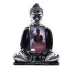 Meditating Buddha Statue Black and Grey Resin Medium