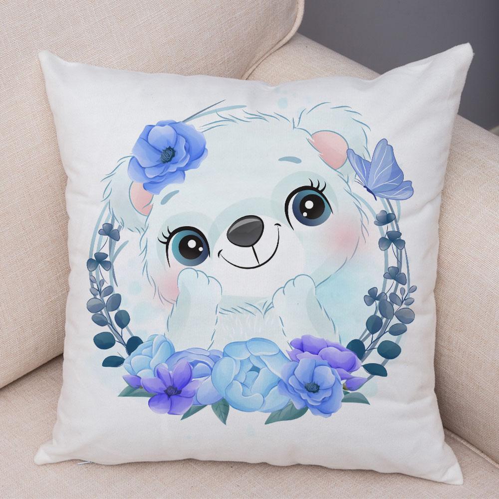 Cartoon Bird and Leaves Pillow Case Decor Cute Animal Lion Cushion Cover for Children Room Sofa Home Plush Pillowcase 45x45cm