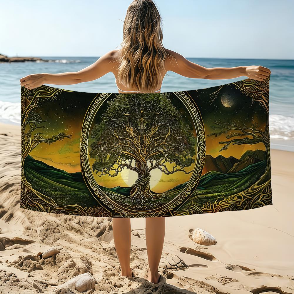 Lebensbaum Mode Yggdrasil Handtuch Strandtuch Übergröße Schnelltrocknendes Handtuch Saugfähig Weich Bade-Strandtücher Für Männer Frauen