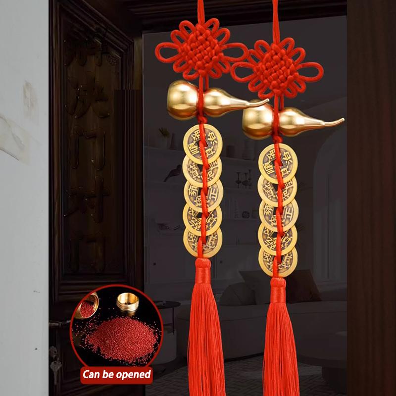 Handmade Brass Chinese Knot Five Emperor Coin Gourd A Household Door Hanging Car Accessories Gift