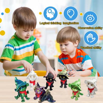 Gato Articulado Impresso em 3D Chapéu de Mago Gato Ornamento Usando Cachecol Vermelho Gato de Olhos Grandes Brinquedo Fidget com Juntas Flexíveis para Alívio de Estresse Decoração de Mesa