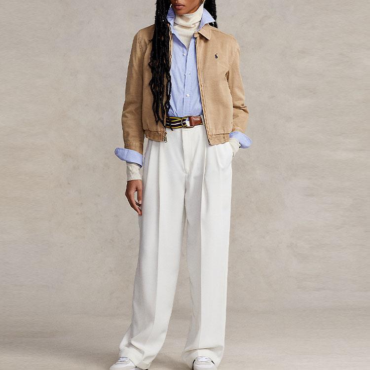 Polo Ralph Lauren Ss23 Solid Logo Embroidered Loose Cotton Khaki Jacket Women jackets Brown WMPOOTWN5A20038-250