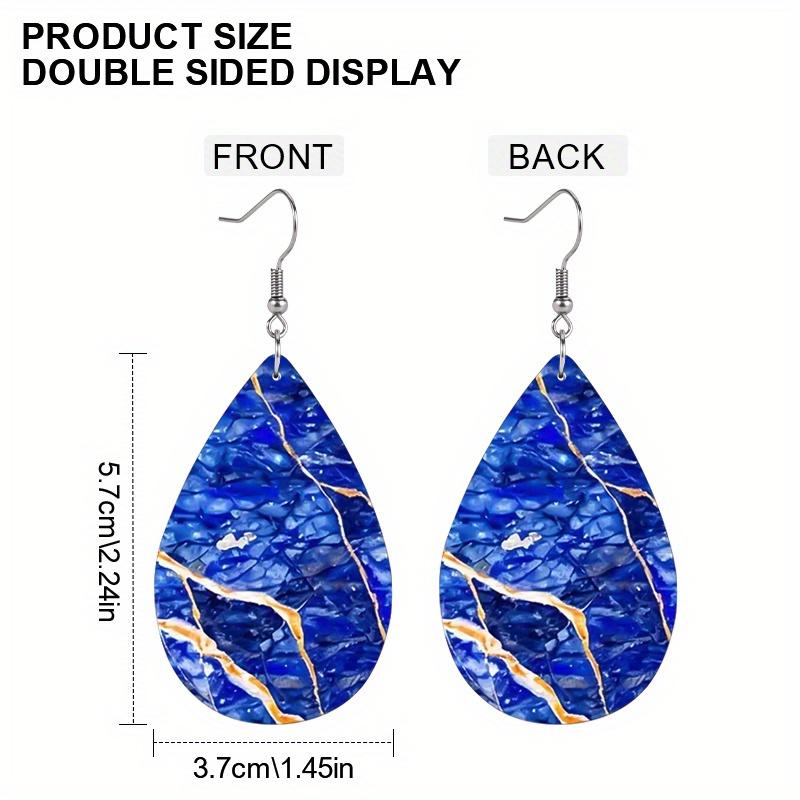 2 Pairs Vibrant Marbled Pattern PU Leather Earrings Fashion Earrings Holiday Gifts for Friends Party Fashion Accessories