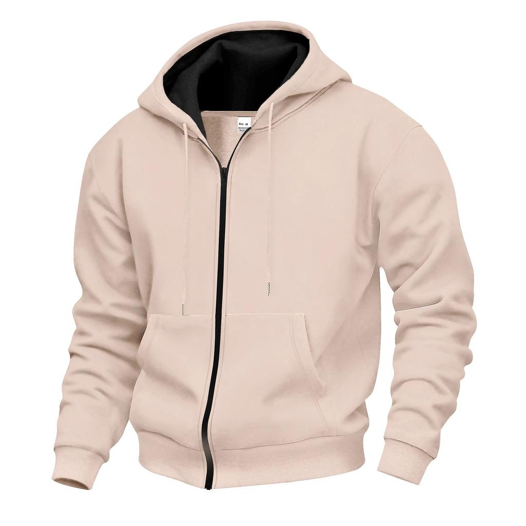 Autumn Winter Warm Hooded Hoodies Men's Casual Fleece Zip Up Hoodie Sweatshirt Loose Comfortable Streetwear