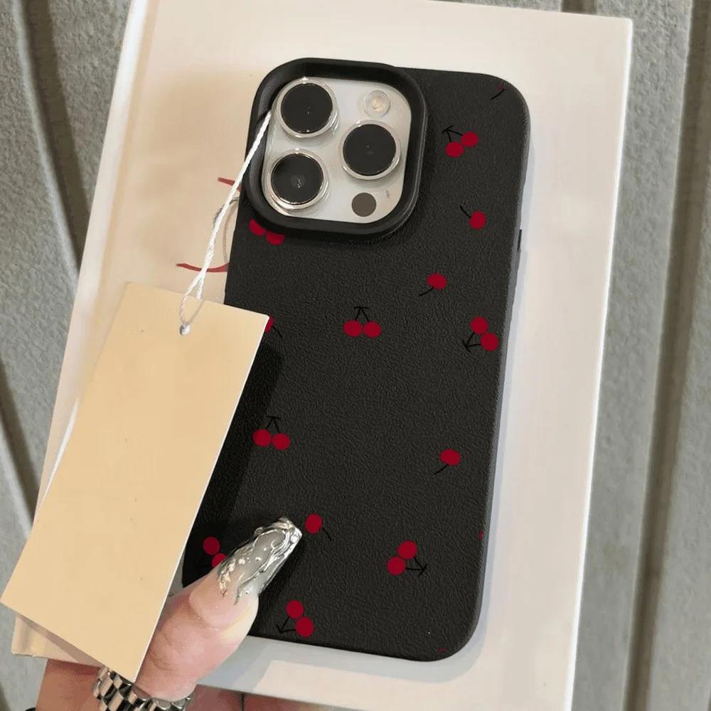 Simple cherry pattern phone case suitable for iPhone 17 16 15 14 13 12 11 Pro/Max/Plus anti drop and shockproof back cover